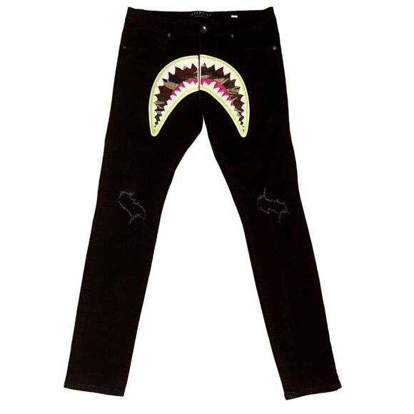 Eternity Camo Shark Mouth Neon Color Pop Denim Black Jeans Men’s Size 34 - Picture 2 of 12